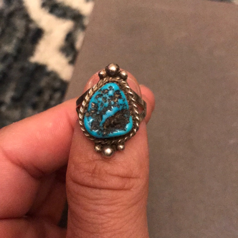 Handmade large turquoise stone ring